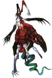 Rule 34 | 1girl, breasts, claws, eve (parasite eve), extra arms, extra legs, fingernails, highres, long fingernails, long hair, monster girl, no nipples, nomura tetsuya, official art, pale skin, parasite eve, red hair, sharp fingernails, solo, tail