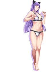 Rule 34 | 1girl, barefoot, bikini, blunt bangs, blush, bra, breasts, cleavage, closed game, cocona stemper, covered erect nipples, empress (studio), feet, game cg, hair ribbon, highres, large breasts, legs, long hair, looking at viewer, navel, open mouth, panties, purple eyes, purple hair, red eyes, ribbon, sei shoujo, solo, standing, swimsuit, thighs, toes, transparent background, underwear