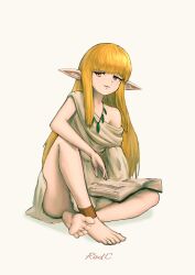 Rule 34 | 1girl, absurdres, barefoot, blonde hair, book, feet, highres, long hair, parted lips, pointy ears, redc, serie (sousou no frieren), soles, sousou no frieren, toes, yellow eyes