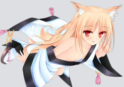 Rule 34 | 1girl, animal ears, azure (capriccio), bad id, bad pixiv id, blonde hair, blush, breasts, cat ears, long hair, looking at viewer, nipples, off shoulder, open mouth, original, red eyes, small breasts, solo