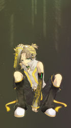 Rule 34 | 1boy, bad id, bad pixiv id, blonde hair, collar, detached sleeves, full body, highres, kagamine len, kagamine len (append), male focus, sitting, solo, vocaloid, vocaloid append
