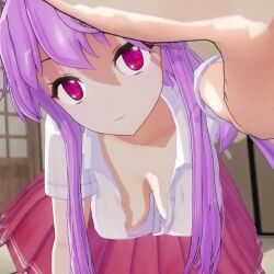 Rule 34 | 1girl, 3d, animated, breasts, downblouse, hanging breasts, indoors, jiggle, large breasts, leaning forward, long hair, looking at viewer, medium breasts, mofumoko5, no bra, pink eyes, pov, purple hair, rabbit ears, reisen udongein inaba, solo, tagme, touhou, video
