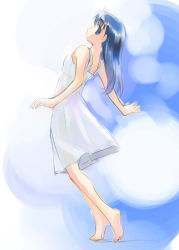 Rule 34 | 1girl, barefoot, blue eyes, blue hair, cloud, dress, feet, ikeda jun (mizutamari), long hair, matching hair/eyes, original, sky, soles, solo, toes