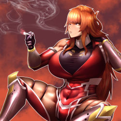 Rule 34 | 1girl, breasts, cigarette, highres, huge breasts, kamimura maika, smoking, solo, taimanin (series)