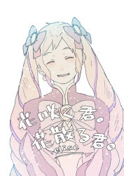 1girl blonde_hair bow character_name drill_hair elise_(fire_emblem) facing_viewer fire_emblem fire_emblem_fates long_hair nintendo purple_eyes saito_(nezumiiro) smile translation_request twintails