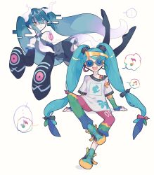 Rule 34 | 2girls, absurdres, aqua hair, bare shoulders, black thighhighs, chatot, creatures (company), detached sleeves, game freak, gen 4 pokemon, ghost, ghost miku (project voltage), glitch, gradient hair, grey shirt, hair between eyes, hairpin, hatsune miku, highres, jewelry, long hair, multicolored hair, multicolored pants, multiple girls, multiple hairpins, musical note, necktie, nintendo, normal miku (project voltage), open mouth, pale skin, pants, parted lips, pokemon, project voltage, ring, see-through, see-through skirt, shirt, shoes, simple background, skirt, sleeves past fingers, sleeves past wrists, smile, sneakers, sunglasses, thighhighs, twintails, umenatto710, very long hair, vocaloid, white background, will-o&#039;-the-wisp (mythology), yellow eyes
