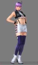 Rule 34 | 1girl, 3d, alternate costume, ayane (doa), bare shoulders, breasts, dead or alive, dead or alive 5, large breasts, lips, midriff, navel, official art, shoes, short hair, shorts, solo, suspenders, tecmo, thighhighs, underboob