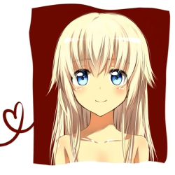 Rule 34 | 1girl, bare shoulders, blonde hair, blue eyes, blush, collarbone, heart, helma lennartz, long hair, looking at viewer, portrait, sandwich (artist), smile, solo, strike witches, strike witches: suomus misfits squadron, tsuchii (ramakifrau), world witches series