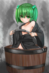 Rule 34 | 1girl, alternate color, bucket, censored, convenient censoring, female focus, green eyes, green hair, hair bobbles, hair ornament, highres, kisume, matching hair/eyes, seiya (cardigan), smile, solo, touhou, twintails