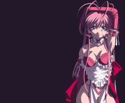 Rule 34 | 00s, 1girl, antenna hair, armpits, arms up, black background, bra, breasts, detached collar, elbow gloves, gloves, hair between eyes, lingerie, lingerie senshi papillon rose, long hair, no panties, papillon rose, pelvic curtain, pink hair, red bra, red gloves, solo, tsubomi, underwear
