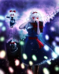 Rule 34 | 1girl, albino, alice margatroid, backlighting, blue dress, book, boots, capelet, cherry blossoms, covering own mouth, cross-laced footwear, danmaku, dress, grey pantyhose, grimoire, hairband, hand on own face, highres, hourai doll, jewelry, jojo pose, knee boots, looking at viewer, outdoors, pantyhose, parted lips, petals, puppet rings, puppet strings, red eyes, ribbon, ring, sakuya (sa ku yan), sash, shanghai doll, short hair, solo, touhou, tree, white hair