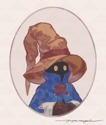 Rule 34 | 1boy, absurdres, brown gloves, brown hat, final fantasy, final fantasy ix, gloves, hat, highres, male focus, signature, solo, v8, vivi ornitier, wizard, wizard hat, yellow eyes