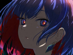 Rule 34 | 1girl, blue hair, braid, close-up, colored inner hair, earrings, expressionless, floating hair, isshiki (ffmania7), jewelry, kamitsubaki studio, looking at viewer, multicolored eyes, multicolored hair, portrait, red hair, rim (kamitsubaki studio), short hair, solo, two-tone hair, upper body, virtual youtuber, yellow pupils