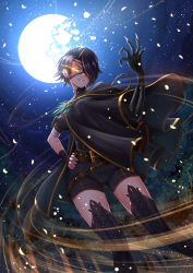 Rule 34 | 1girl, adsouto, black hair, blush, breasts, broken, broken moon, cinder fall, claws, commentary, dress, english commentary, evil smile, eyepatch, glowing, glowing eye, hair over one eye, hand on own hip, high heels, highres, large breasts, looking at viewer, medium breasts, moon, moonlight, night, rwby, scar, short hair, smile, solo, star (sky), very short hair, yellow eyes