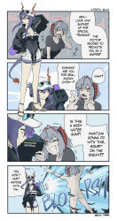 Rule 34 | 2girls, absurdres, arknights, ch&#039;en the holungday (arknights), comic, english text, gun, highres, ibenq turbo, multiple girls, w (arknights), water, weapon