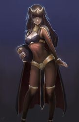 Rule 34 | 1girl, black hair, bodystocking, book, breasts, cape, cleavage, fire emblem, fire emblem awakening, hime cut, looking at viewer, mynare, nintendo, parted lips, purple eyes, solo, tharja (fire emblem), tiara, twintails