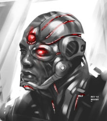 Rule 34 | 10s, 1boy, 2014, artificial eye, artist name, cyborg, cyborg (dc), dark skin, dawn of justice, dc comics, dccu, glowing, glowing eye, grey background, huy wee dinh, justice league, male focus, mechanical eye, one-eyed, portrait, realistic, sketch, solo, spot color, victor stone