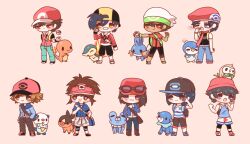 6+boys :d :o backpack backwards_hat bag baseball_cap black_bag black_footwear black_hair black_shirt black_shorts black_vest blue_bag blue_eyes blue_footwear blue_hair blue_jacket blue_pants blue_shirt blush blush_stickers brendan_(pokemon) brown_eyes brown_hair bucket_hat calem_(pokemon) charmander chibi clenched_hand closed_eyes closed_mouth commentary creatures_(company) cyndaquil dark-skinned_male dark_skin denim elio_(pokemon) english_commentary ethan_(pokemon) eyewear_on_headwear fang fingerless_gloves fire flame-tipped_tail froakie full_body game_freak gen_1_pokemon gen_2_pokemon gen_3_pokemon gen_4_pokemon gen_5_pokemon gen_6_pokemon gen_7_pokemon gloves green_bag hands_up hat hilbert_(pokemon) holding holding_poke_ball hood hooded_jacket jacket jeans koki_arts lucas_(pokemon) male_focus mudkip multiple_boys nate_(pokemon) nintendo on_head one_eye_closed open_mouth oshawott outstretched_arm pants piplup poke_ball poke_ball_(basic) poke_ball_print pokemon pokemon_(creature) pokemon_bw pokemon_bw2 pokemon_dppt pokemon_frlg pokemon_hgss pokemon_on_head pokemon_oras pokemon_sm pokemon_usum pokemon_xy popplio red-tinted_eyewear red_(pokemon) red_eyes red_footwear red_hat red_jacket red_scarf rowlet scarf shirt short_hair shorts simple_background sleeveless sleeveless_shirt smile striped_clothes striped_shirt sunglasses teeth tepig tinted_eyewear two-tone_shirt upper_teeth_only vest visor_cap white_footwear white_hat white_shirt white_shorts yawning yellow_eyes