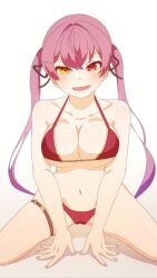 Rule 34 | 1girl, animated, bikini, blush, bouncing breasts, breasts, cleavage, collarbone, hair ribbon, heterochromia, hololive, houshou marine, houshou marine (summer), large breasts, looking at viewer, navel, red bikini, red eyes, red hair, red ribbon, ribbon, stomach, swimsuit, tagme, thigh strap, thighs, twintails, uukata, video, virtual youtuber, yellow eyes