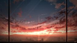 Rule 34 | chinese commentary, cityscape, cloud, commentary request, highres, horizon, lens flare, light rays, mountainous horizon, no humans, original, outdoors, rune xiao, scenery, signature, sky, star (sky), starry sky, still life, sun, sunset