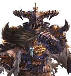 Rule 34 | 1boy, armor, basket, dark-skinned male, dark skin, draph, facing viewer, gift, granblue fantasy, helmet, horns, male focus, muscular, muscular male, official art, presenting, solo, torn clothes, transparent background, vaseraga, white day
