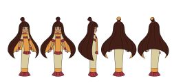 Rule 34 | 1girl, absurdres, black eyes, blonde hair, blush stickers, brown hair, character sheet, dark skin, dress, highres, indivisible, long hair, multicolored hair, multiple views, nuna (indivisible), official art, smile, topknot, turnaround, two-tone hair