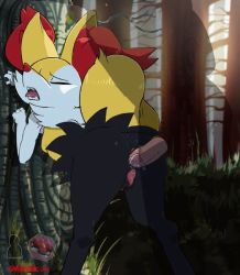 Rule 34 | 1boy, 1girl, ahegao, anal, animal ear fluff, animal ears, animal pussy, animated, animated gif, anus, ass, black fur, bouncing breasts, braixen, breasts, canine pussy, constricted pupils, creatures (company), erection, forest, fox, fox ears, fox girl, fox tail, fucked silly, furry, furry female, game freak, gen 6 pokemon, hetero, multicolored fur, nature, neck fur, nintendo, outdoors, penis, pokemon, pokemon (creature), pokephilia, pussy, red eyes, sex, sex from behind, small breasts, spazkid, tagme, tail, tongue, tongue out, tree, watermark, web address, yellow fur