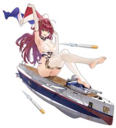 Rule 34 | 1girl, ahoge, arm up, armpits, artist request, ass, azur lane, bikini, bikini bottom only, breasts, cannon, cross, elbow gloves, fang, feet, flag, floating, french flag, full body, gloves, green eyes, hair ornament, hand up, holding, holding flag, large breasts, leg up, long hair, looking at viewer, machinery, no shoes, official art, open mouth, propeller, red hair, sideboob, sitting, sleeveless, soles, solo, stirrup legwear, surcouf (azur lane), swimsuit, thighhighs, toeless legwear, torpedo, transparent background, turret, white gloves, white thighhighs