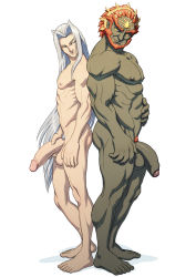 Rule 34 | 2boys, abs, barefoot, colored skin, crossover, erection, feet, final fantasy, full body, ganondorf, green skin, grin, large penis, male focus, multiple boys, muscular, nintendo, nipples, nude, pectorals, penis, red hair, sephiroth, silver hair, smile, smirk, tagme, testicles, the legend of zelda