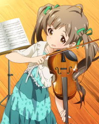 Rule 34 | 10s, 1girl, :d, ahoge, artist request, brown eyes, brown hair, hakozaki serika, heart, idolmaster, idolmaster million live!, instrument, official art, open mouth, smile, twintails, violin