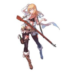 Rule 34 | 1girl, belt, belt pouch, black bra, blonde hair, blue eyes, blush, bolt action, boots, bra, breasts, brown footwear, d;, full body, fur trim, girls&#039; frontline, gloves, gun, gun sling, jacket, knee boots, looking at viewer, molotov cocktail, mosin-nagant, mosin-nagant (girls&#039; frontline), nightmaremk2, official art, one eye closed, open mouth, pantyhose, pouch, rifle, shirt, single glove, skirt, solo, torn clothes, torn jacket, torn pantyhose, torn shirt, transparent background, underwear, weapon