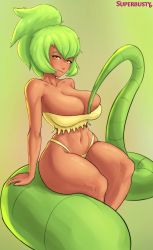 Rule 34 | 1girl, absurdres, amalia sheran sharm, bare arms, bare shoulders, barefoot, breasts, cleavage, collarbone, curvy, dark-skinned female, dark skin, green hair, highres, large breasts, long hair, midriff, navel, parted lips, simple background, sitting, smile, solo, stomach, strapless, superbusty, teeth, thick thighs, thighs, toes, tube top, underwear, wakfu, wide hips, yellow eyes