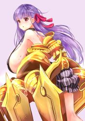Rule 34 | 1girl, absurdres, bare back, bare shoulders, belt collar, bodysuit, bow, breast press, breasts, claws, collar, fate/grand order, fate (series), gigantic breasts, hair bow, hair ribbon, highres, long hair, passionlip (fate), purple hair, ribbon, sideboob, solo, yeyebirdie