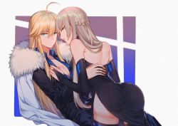 Rule 34 | 2girls, ahoge, artoria pendragon (fate), artoria pendragon (lancer) (fate), ass, bad id, bad twitter id, bare shoulders, blonde hair, braid, breasts, capelet, cleavage, fate/grand order, fate (series), french braid, fur-trimmed capelet, fur trim, green eyes, hair down, hand on another&#039;s thigh, incest, large breasts, looking at viewer, morgan le fay (fate), multiple girls, platinum blonde hair, siblings, sidelocks, sisters, thighhighs, thighs, yorukun, yuri