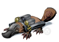 Rule 34 | absurdres, beak, claws, digimon, digimon (creature), highres, original, platypus, red eyes, solo, tail