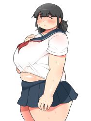 Rule 34 | 1girl, belly, black eyes, black hair, blush, breasts, fat, huge breasts, looking at viewer, open mouth, shimejix, solo, standing, thick thighs, thighs, twintails