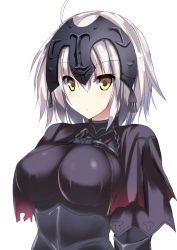 Rule 34 | 1girl, breasts, fate/grand order, fate (series), jeanne d&#039;arc (fate), jeanne d&#039;arc alter (avenger) (fate), jeanne d&#039;arc alter (fate), looking at viewer, medium breasts, ryokushiki (midori-ya), short hair, simple background, solo, white background, white hair, yellow eyes