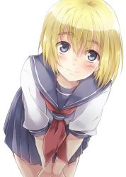 1boy armin_arlert blonde_hair blue_eyes crossdressing male_focus maruki_(punchiki) school_uniform serafuku shingeki_no_kyojin skirt smile solo trap