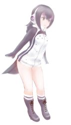 Rule 34 | 10s, 1girl, bird tail, black hair, boots, full body, grey footwear, headphones, humboldt penguin (kemono friends), ise (0425), jacket, kemono friends, looking away, medium hair, multicolored hair, parted lips, pink hair, simple background, solo, white background