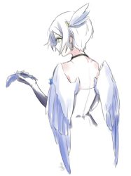 Rule 34 | feathered wings, feathers, hayami kanade, holding, holding feather, idolmaster, idolmaster cinderella girls, white background, wing hair ornament, wings, yellow eyes