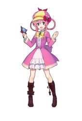 Rule 34 | 10s, 1girl, aqua eyes, boots, capelet, deerstalker, dress, full body, hair over shoulder, hair rings, hat, highres, holding, long hair, magnifying glass, nonoya nayori, official art, open mouth, sherlock shellingford, sidelocks, simple background, solo, tantei opera milky holmes, toys drive, twintails, white background