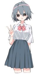 Rule 34 | 1girl, facing viewer, highres, matsuda hikari, original, school uniform, shirt, short hair, solo, v, white shirt