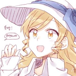 Rule 34 | 1girl, 6 (yuchae), blonde hair, bow, drill hair, hat, korean text, long hair, open mouth, smile, solo, touhou, translated, watatsuki no toyohime, yellow eyes