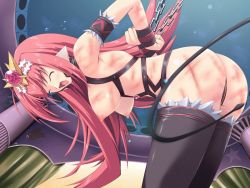 Rule 34 | 1girl, amamiya haruka (suisei tenshi primaveil zwei), armlet, arms behind back, ass, bdsm, bent over, black thighhighs, blush, bondage, bound, breastless clothes, breasts, chain, chained, crown, cuffs, closed eyes, game cg, hanataka retomo, hanging breasts, happy, harness, imminent rape, jewelry, large breasts, long hair, masochism, nipples, open mouth, pink hair, pov, primaveil flare, slave, smile, solo, suisei tenshi primaveil zwei, tears, thighhighs, tiara, torture, very long hair, whip marks, whipping, you gonna get raped