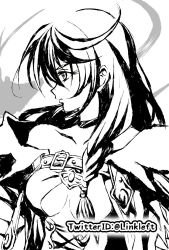 Rule 34 | 1girl, belt, black choker, breasts, choker, cleavage, closed mouth, commentary request, greyscale, link (aa30), long hair, medium breasts, monochrome, solo, tales of (series), tales of berseria, velvet crowe