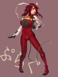 Rule 34 | 00s, 1girl, bad id, bad pixiv id, bodysuit, breasts, brown eyes, fight ippatsu! juuden-chan!!, large breasts, nipples, nohoho, plug cryostat, red hair, see-through, shiny clothes, sidelocks, skin tight, solo