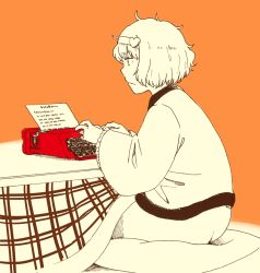 Rule 34 | 1girl, hairband, hanten (clothes), heart, komeiji satori, kotatsu, maruhachi (maruhachi record), short hair, solo, table, touhou, typewriter