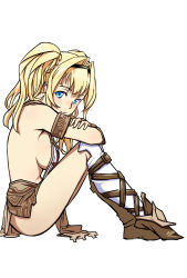 Rule 34 | 10s, 1girl, blonde hair, blue eyes, blush, breasts, emoshon, granblue fantasy, highres, looking at viewer, sideboob, simple background, smile, solo, white background, zeta (granblue fantasy)