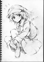 Rule 34 | 1girl, female focus, full body, greyscale, hat, kawashiro nitori, monochrome, sketch, skirt, solo, touhou, traditional media, two side up, vent arbre, white background
