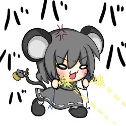 Rule 34 | 1girl, :3, animal ears, basket, blush, chibi, crystal, dowsing rod, grey hair, jewelry, mouse (animal), mouse ears, mouse tail, nazrin, o o, open mouth, pendant, ritateo, short hair, tail, touhou